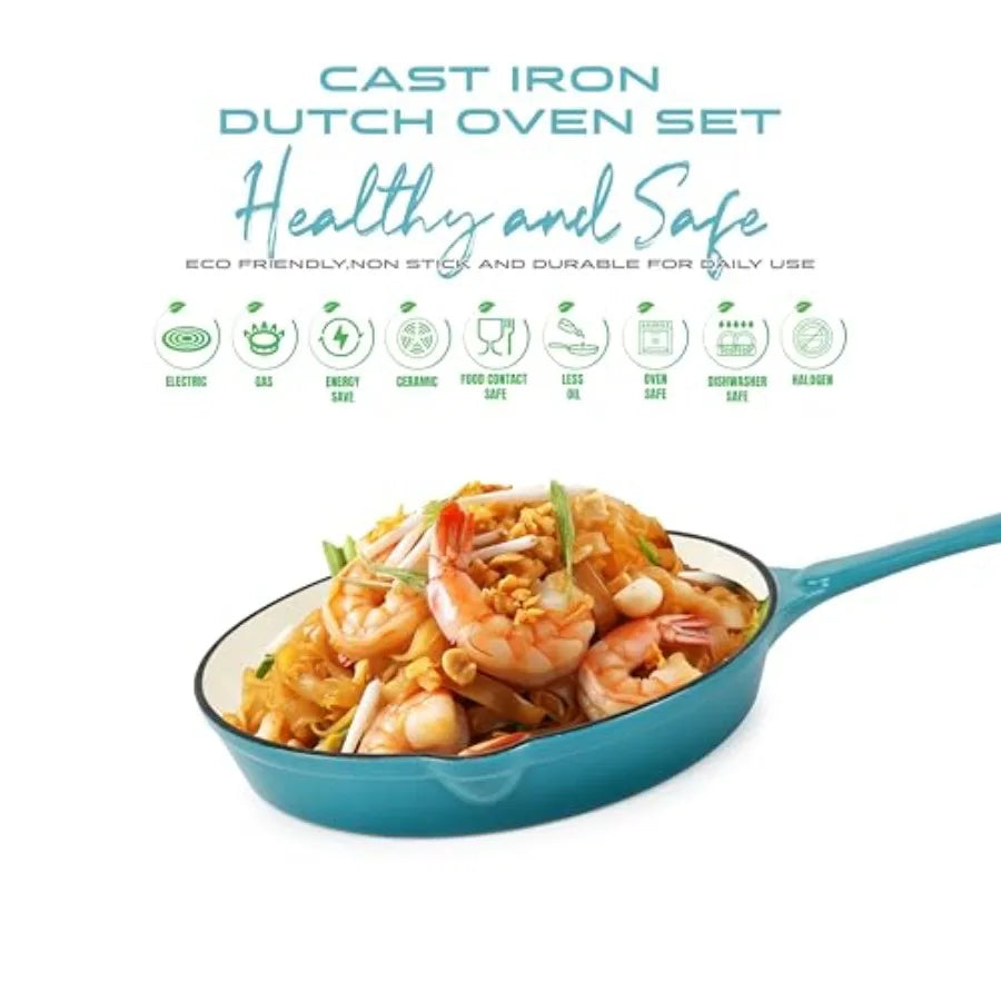 Enameled 7PCS SET Cast Iron Dutch Oven Cookware, Set includes: 24cm Dutch Oven......
