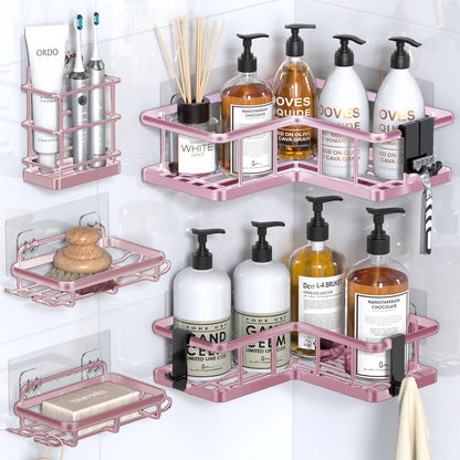 Shower Caddy, 5-Pack Organizer  with Soap Holder and 4 Removable Hooks No Drilling, Random Color Stainless Steal....