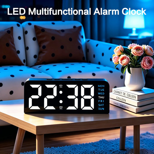 6.3 In Alarm Clock with Blue Night Light, USB Chargeable Year, Date, Temperature Display....