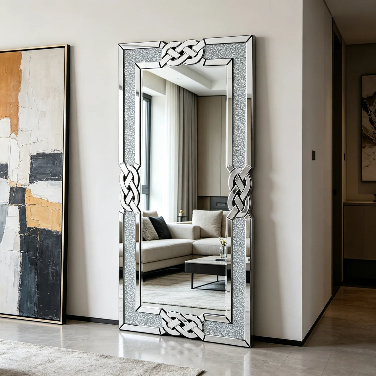 48 Inch Rectangle Crystal Crush Diamond Silver Mirror....