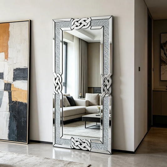 48 Inch Rectangle Crystal Crush Diamond Silver Mirror....