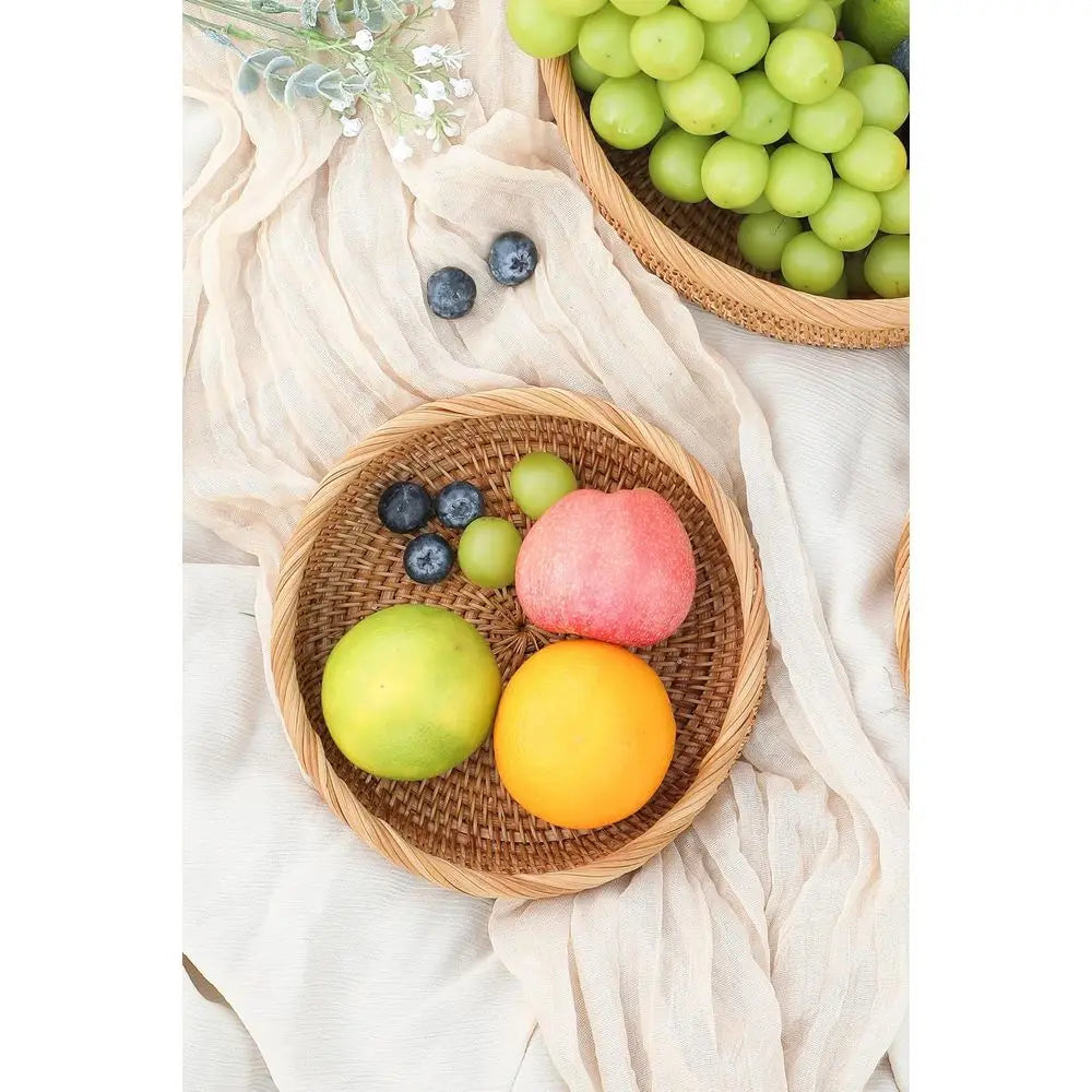 Natural Rattan Handwoven Bread Basket  (Espresso Brown)....