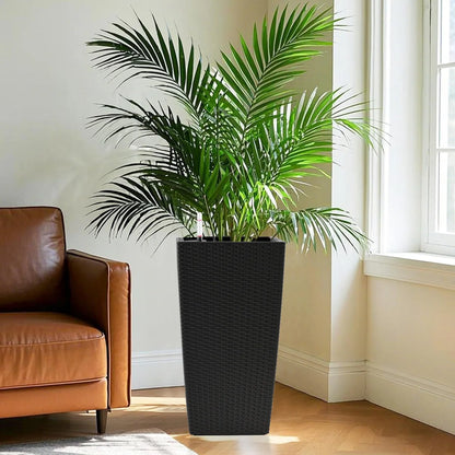 Pack of 2 Square Planter 22-Inch High Faux Rattan Design with Automatic Watering System....