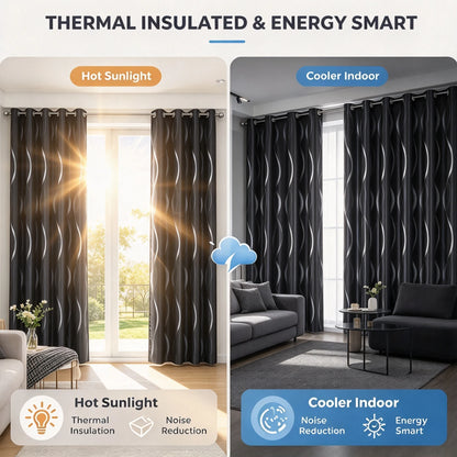 Black 4 Panels Blackout Curtains Thermal Insulated With Black Inside Coated Backing, 6 Sizes....