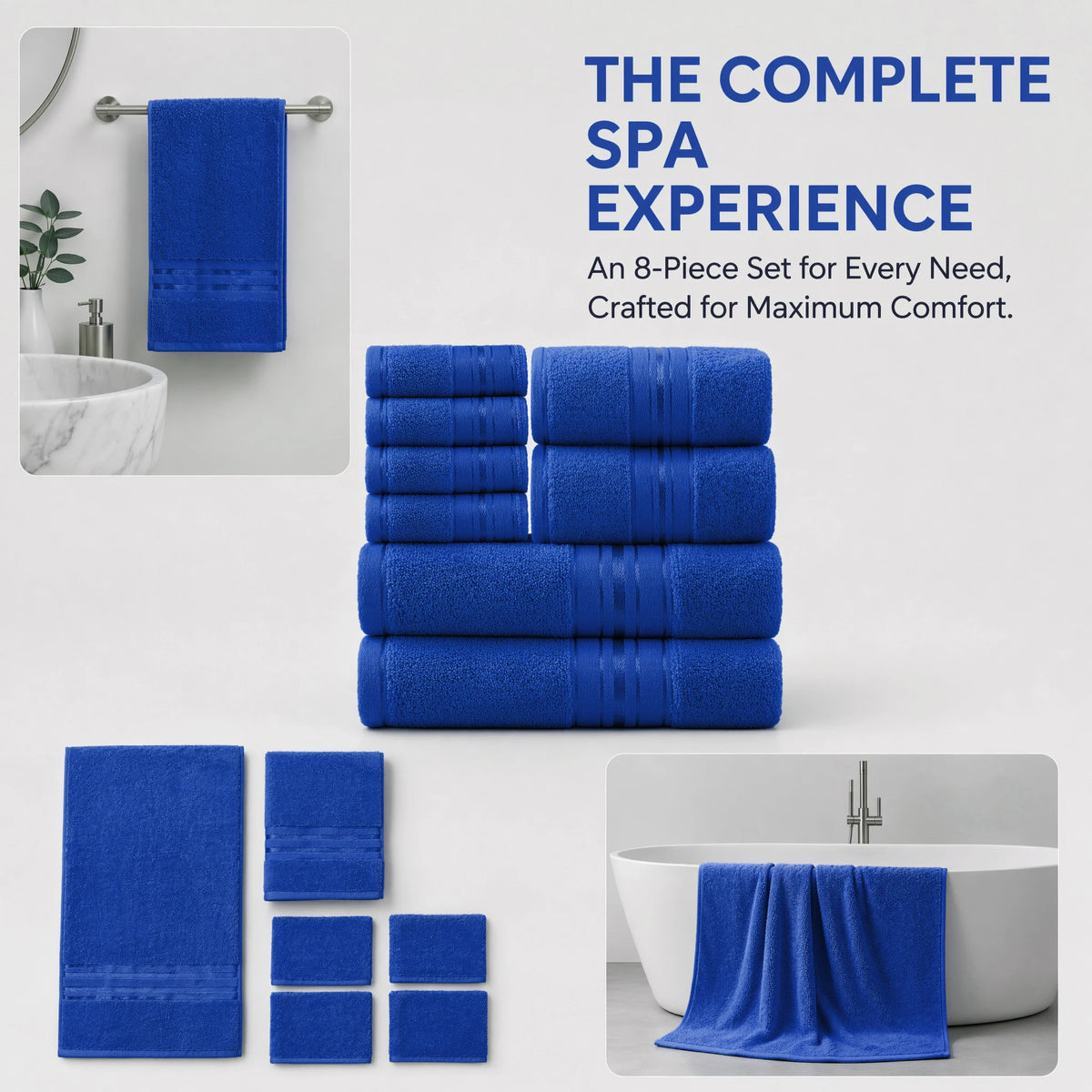 6-Piece, 9 Colors Towel Set,  100% Cotton Turkish Bath Towels, 55x27 In. Hand Towels And Washcloths for Bathroom.....