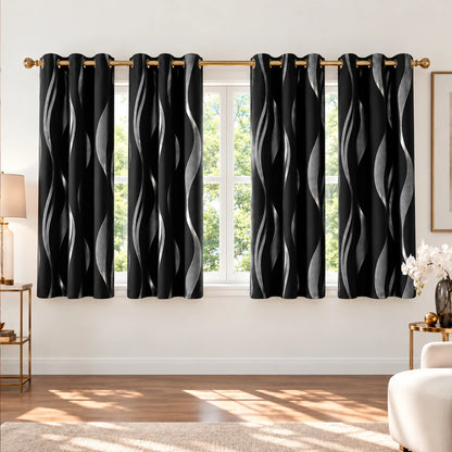 Black 4 Panels Blackout Curtains Thermal Insulated With Black Inside Coated Backing, 6 Sizes....