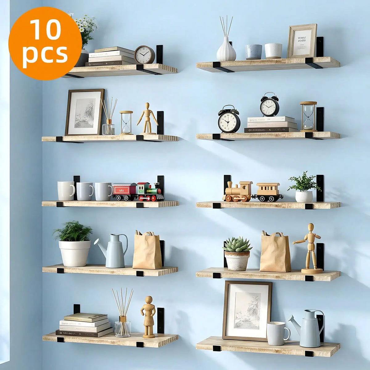 5/10Pcs Floating Shelves, 4.7 In Wide 16  Long  with Invisible Brackets, Rustic Wood .......
