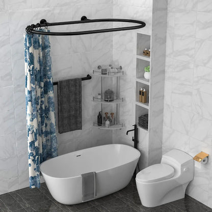 Aluminum Oval Shower Curtain Rod for Clawfoot Tub, Square Design, Black, 43.3 In x25.2