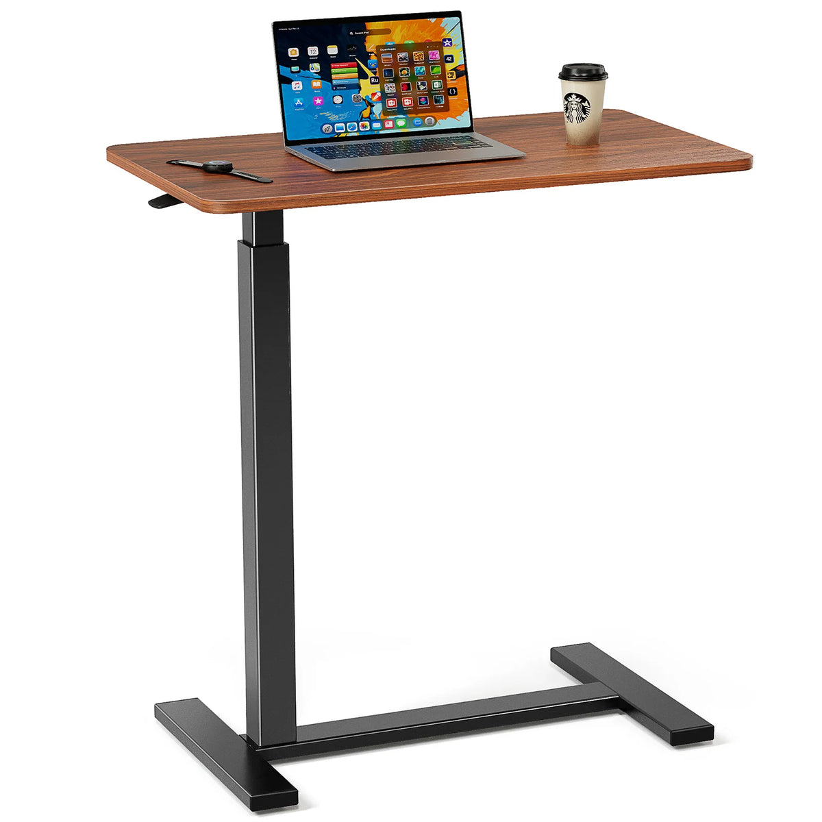 JHK Overbed Bedside table with Hidden Wheels Adjustable Height