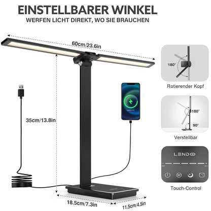 Double Head LED Desk Lamp 13W USB Power 88 LEDs Foldable Reading Light 5 Color Modes Dimmable Adjustable