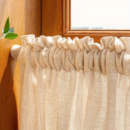 2PCS Natural Linen Curtains, Tassel Fringe for Kitchen Windows, Beige....