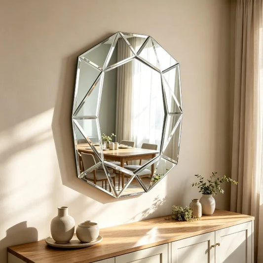 Irregular Decorative Wall Mirror 28x39 Inches with Beveled Diamond Edge