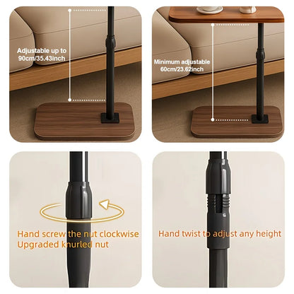 Adjustable Height End Table with Anti-Slip Groove Lip, Carbon Steel Frame