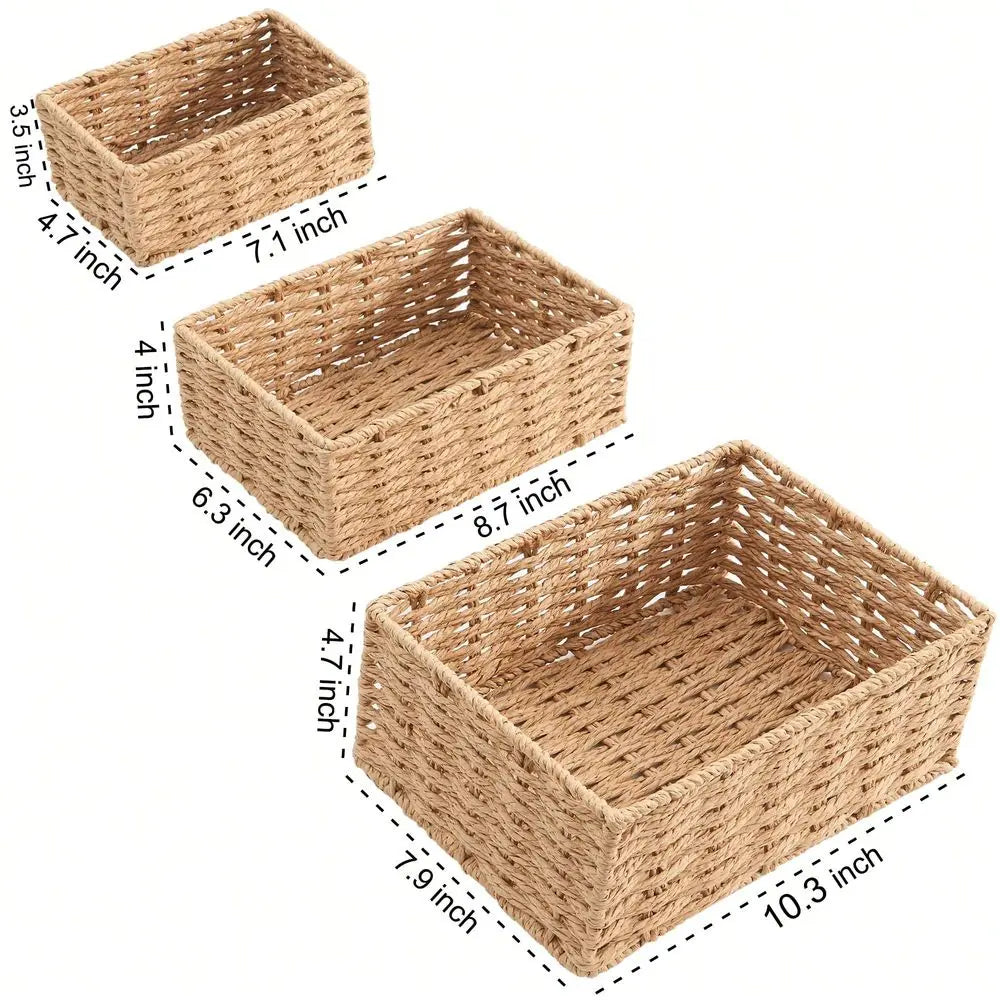 Set Of 3 Handwoven Natural Wicker Basket For Organizing....