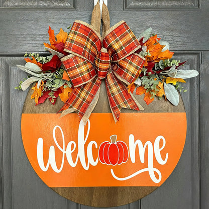 Front Door, Wooden Welcome Hanger with Pumpkin Design