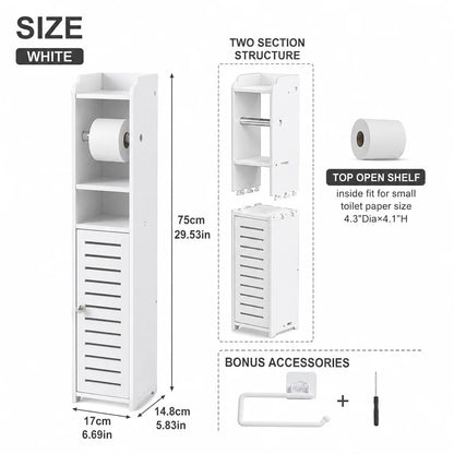 Slim Bathroom Plastic Storage Cabinet with Toilet Paper Holder....