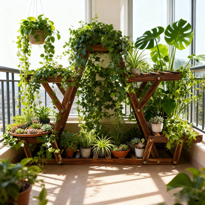 Carbonized Wood 6 Tiered Plant Stand, Indoor Outdoor....