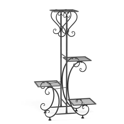 4 Tier Metal Plant Stand for Indoor Outdoor, Black and White