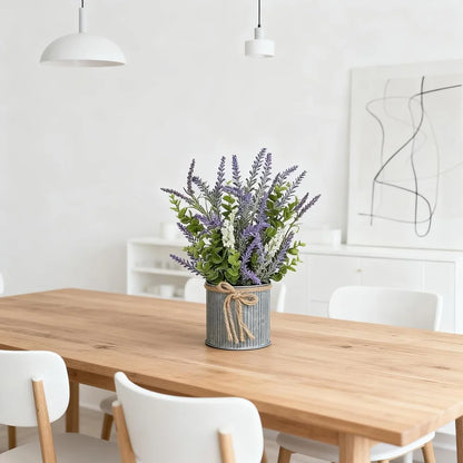 2-Piece Lavender Artificial Flowers & Foam Fruit+Eucalyptus Set, with Galvanized Metal Bucket