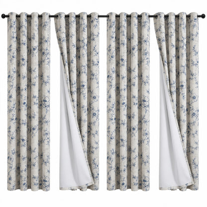 4 Panels, 4color Set Floral Print Blackout Curtains, Grommet Eyelet Energy, 4Sizes
