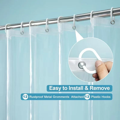 Clear Shower Curtain Liner 72 X 72 Inch, Waterproof Mold‑Resistant Plastic Shower Curtain Inner Liner with 12 Hooks.....