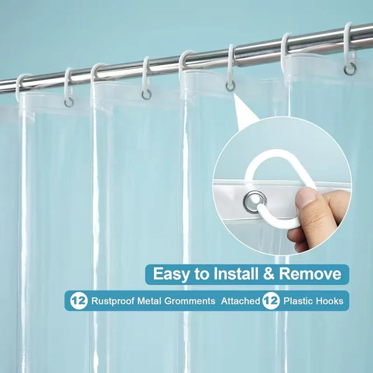 Clear Shower Curtain Liner 72 X 72 Inch, Waterproof Mold‑Resistant Plastic Shower Curtain Inner Liner with 12 Hooks.....