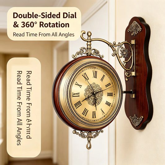 Double-Sided Wall Clock Vintage Style, 12-inch 360° Rotation, AA Battery Needed....