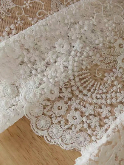 1pc French Vintage Lace Table Runner, White Embroidered,100% Polyester