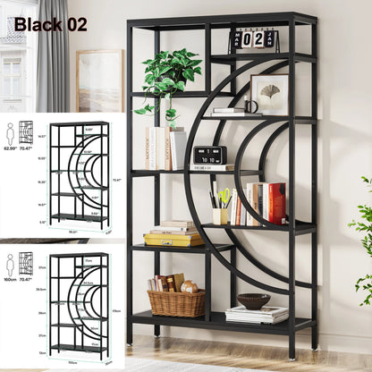 Bookshelf, 5 Tier Etagere Bookcase, Freestanding, 11.81"D x 37.4"W x 68.89"H