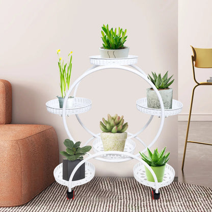 Metal Plant Stands 6 Pots Black / White
