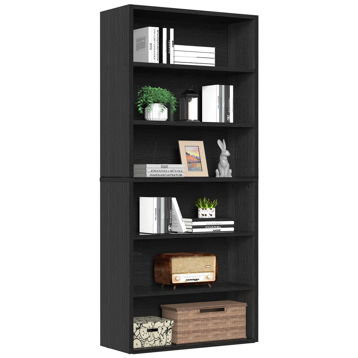 6 Shelf Wooden Bookcase 63 Inch Tall  Adjustable Shelves....