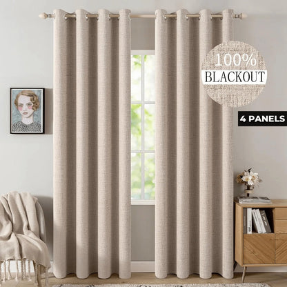 5 colors, 4pcs Set of Blackout Textured Curtains for Bedroom, 5 Sizes, Soft Fabric Window Curtains, Grommet Top Design