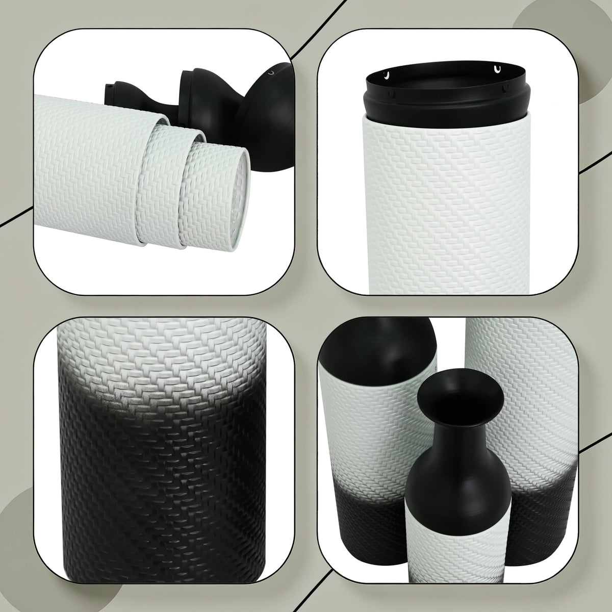 3-Tier Metal Floor Vases Set, Black & White Tall Vases....