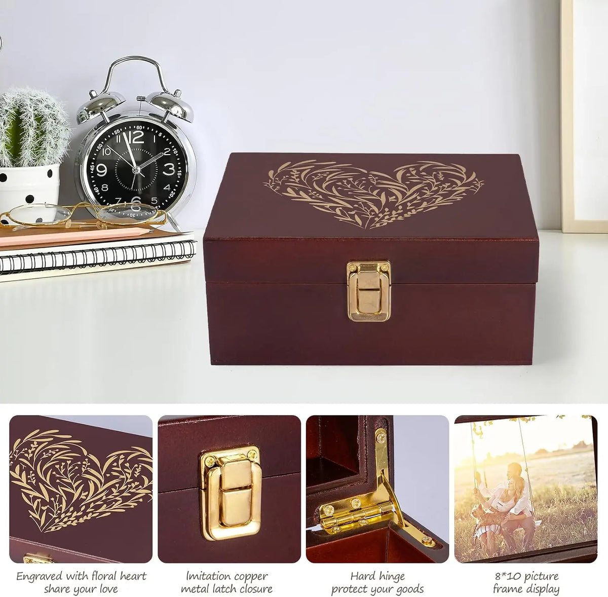Small Wooden Keepsake Boxes With Hinged Lids and a photo frame inside....