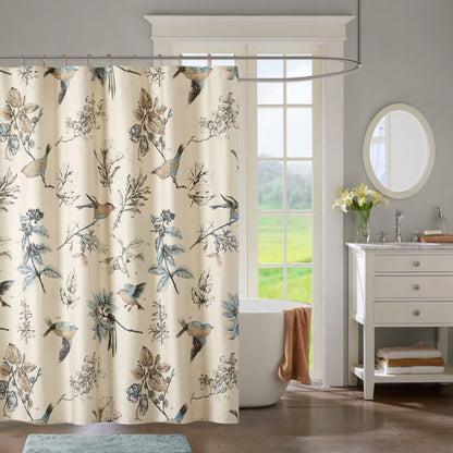 Printed Cotton Shower Curtain Floral Liner Waterproof, 12 Grommet Hook, Washable Machine Dry....