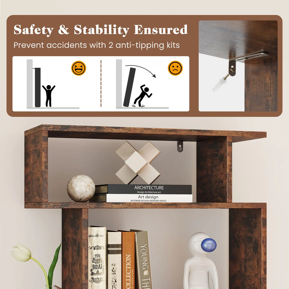 6-tier Storage Bookshelf  w/ Anti-toppling Kits