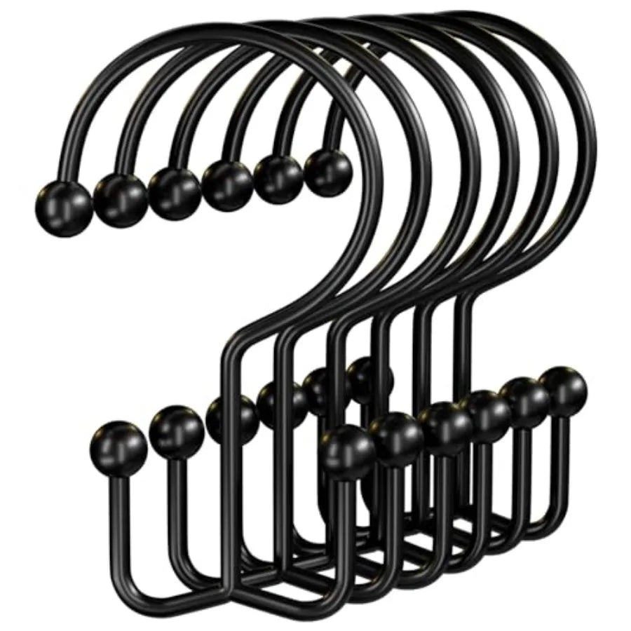 Stainless Steel Shower Curtain Hooks,  Double Shower Curtain Rings, Black....