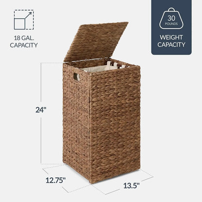 Small Laundry Hamper with Lid, Natural Handwoven, W/Removeable & Washable Liner Bag, P, 18 Gallon, 2 Colors....