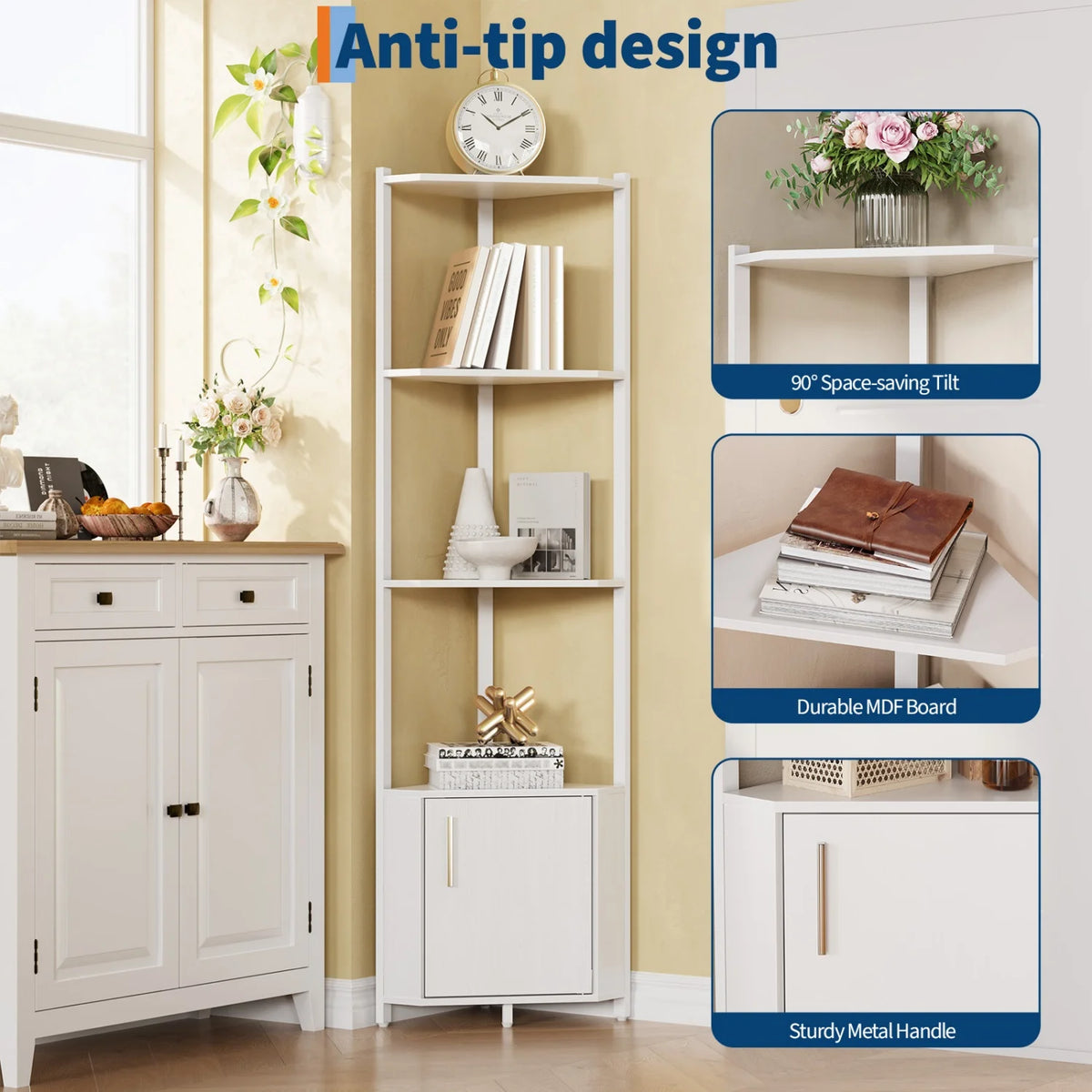 5-Tier Wooden Corner Shelf Stand, 58.27'' with Metal Frame...