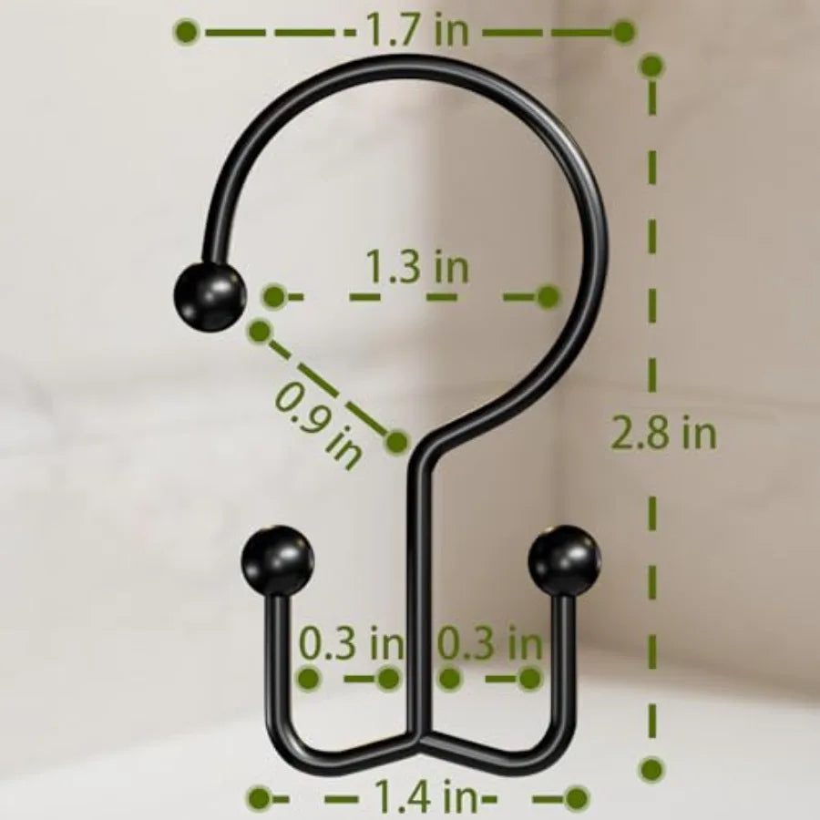 Stainless Steel Shower Curtain Hooks,  Double Shower Curtain Rings, Black....