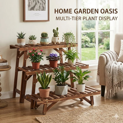 3 Tier Wooden Plant Stand Planter Organizer / 27.5x9.8x4.9 inch....