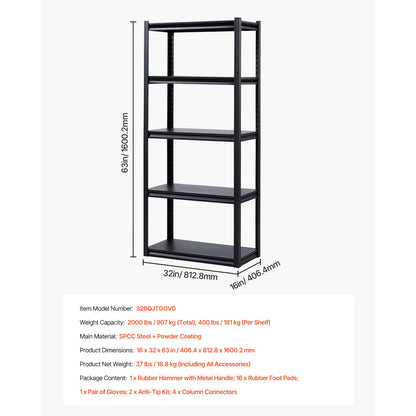 5-Tier Garage Storage Shelves 400 lbs. Per Shelf, Adjustable Metal Shelving....