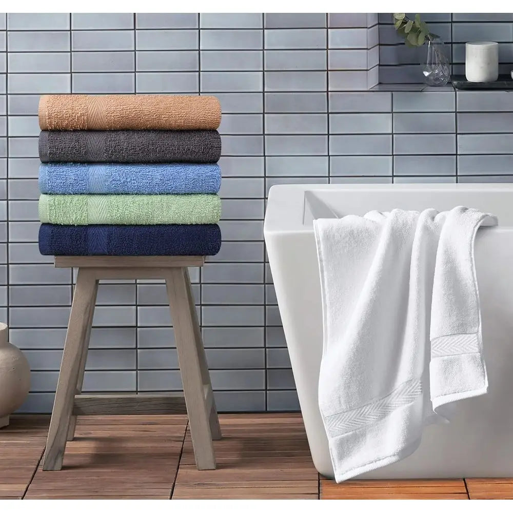 6-Pack Cotton Bath Towels Set: Quick Dry, Absorbent, Lightweight, 27x54 - Beige, White, Grey, Sky Blue, Sage Green, Navy......