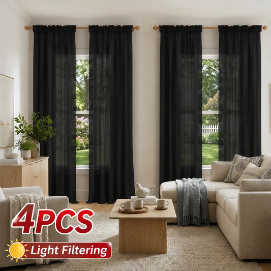 4 Panels Light Filtering  Rod Pocket, 9 Solid Color Curtains, 10 Sizes for Bedroom, Living Room, Dining Room,