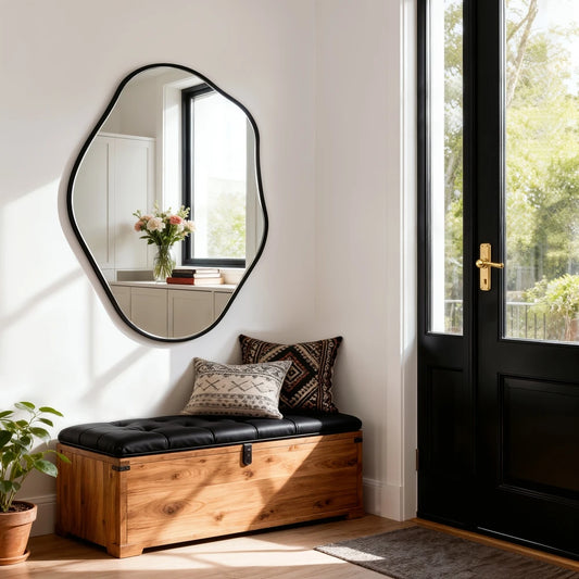 Asymmetrical Black Wall Mirror, Wall Mounted , with Aluminum Alloy Frame...