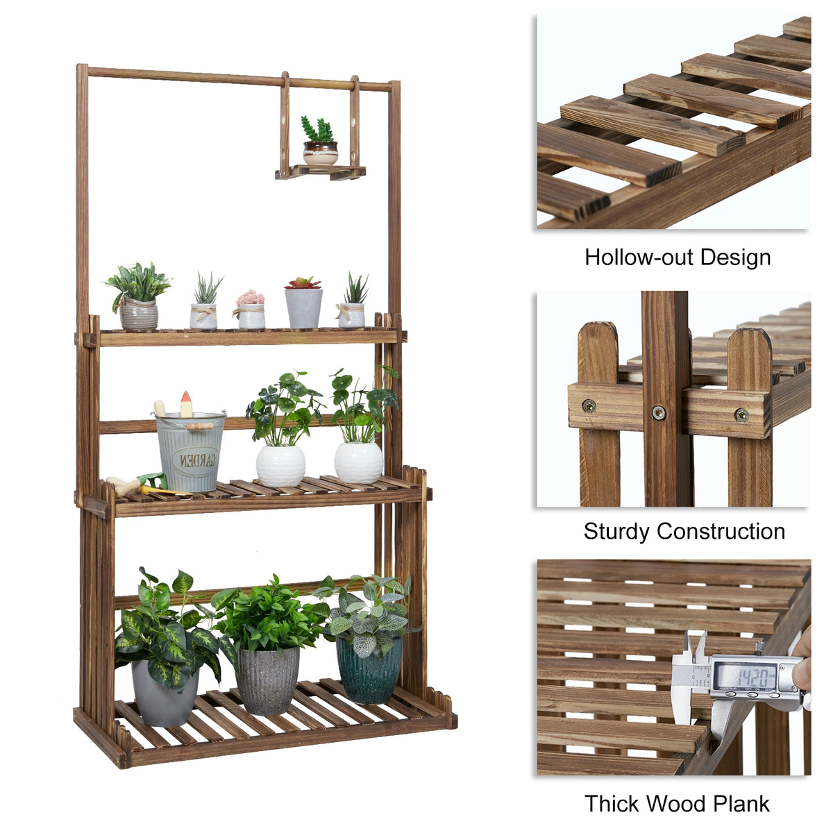 Heavy Duty Hanging Plant Stand Multiple Wood Flower Planter
