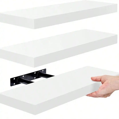 Floating Wooden Shelving Units With Hidden Brackets; Set Of 3....