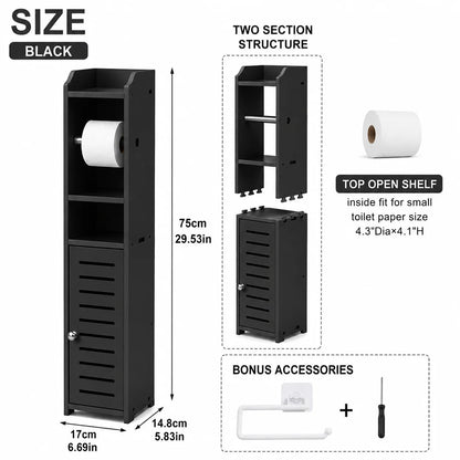 Slim Bathroom Plastic Storage Cabinet with Toilet Paper Holder....