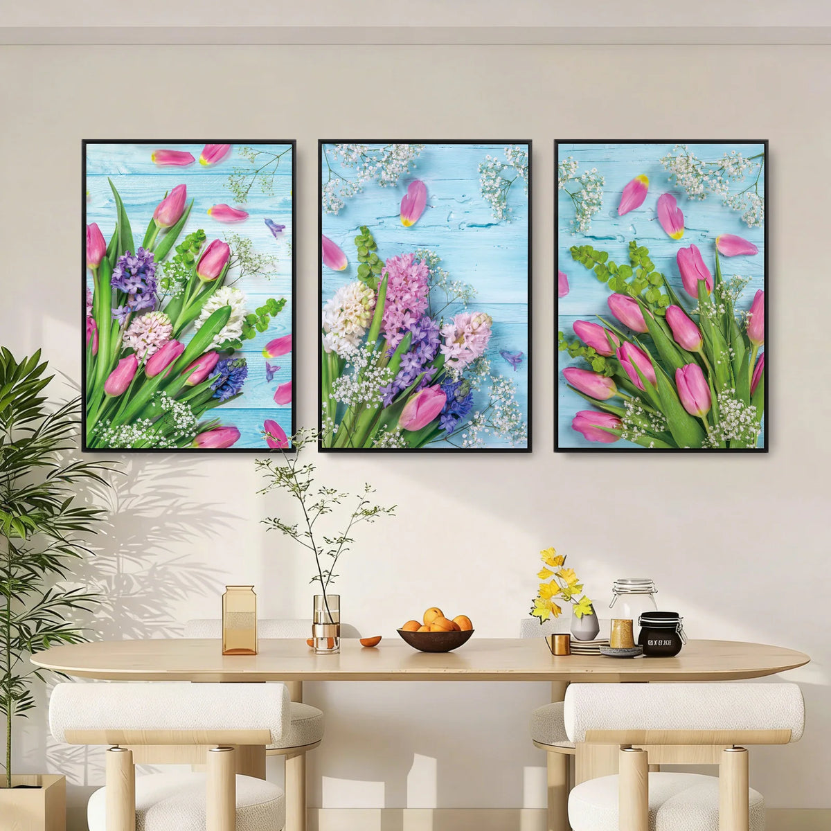 3 Panel Floral Wall Art, 16x24 Inch Colorful Flower Framed Prints....