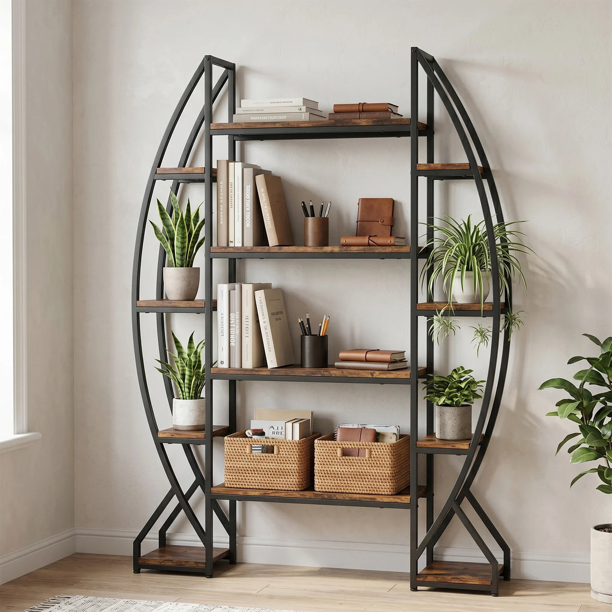 Oval Vintage Metal &  Wood Storage Shelves, Bookcase